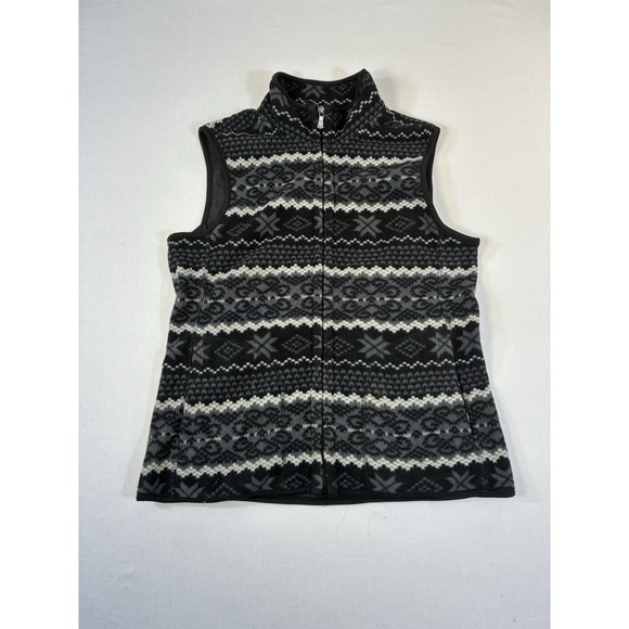 British Khaki Jackets & Blazers - BRITISH‎ KHAKI Women's Fleece Vest Medium Grey Black Fair Isle Nordic Full Zip